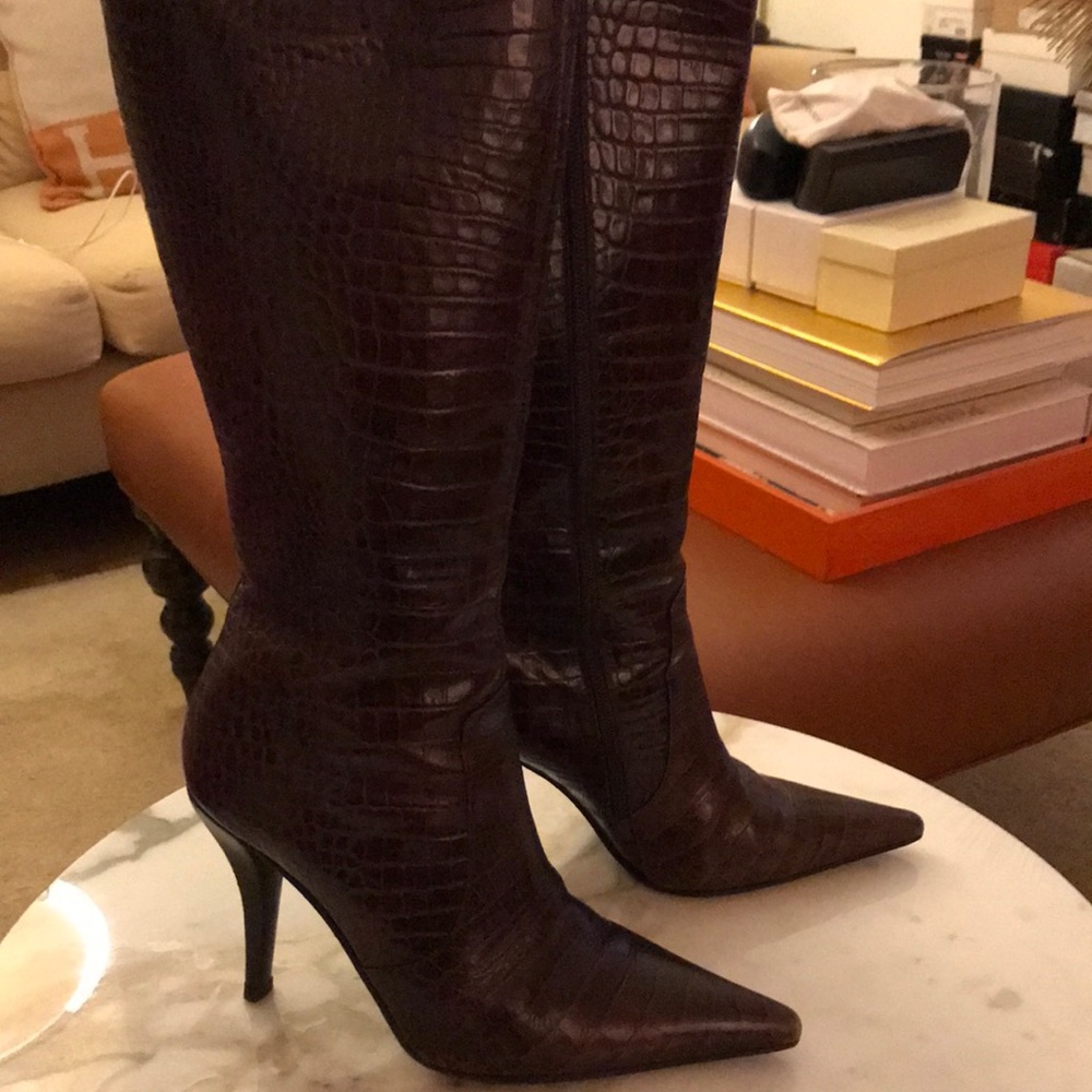 Brown alligator boots